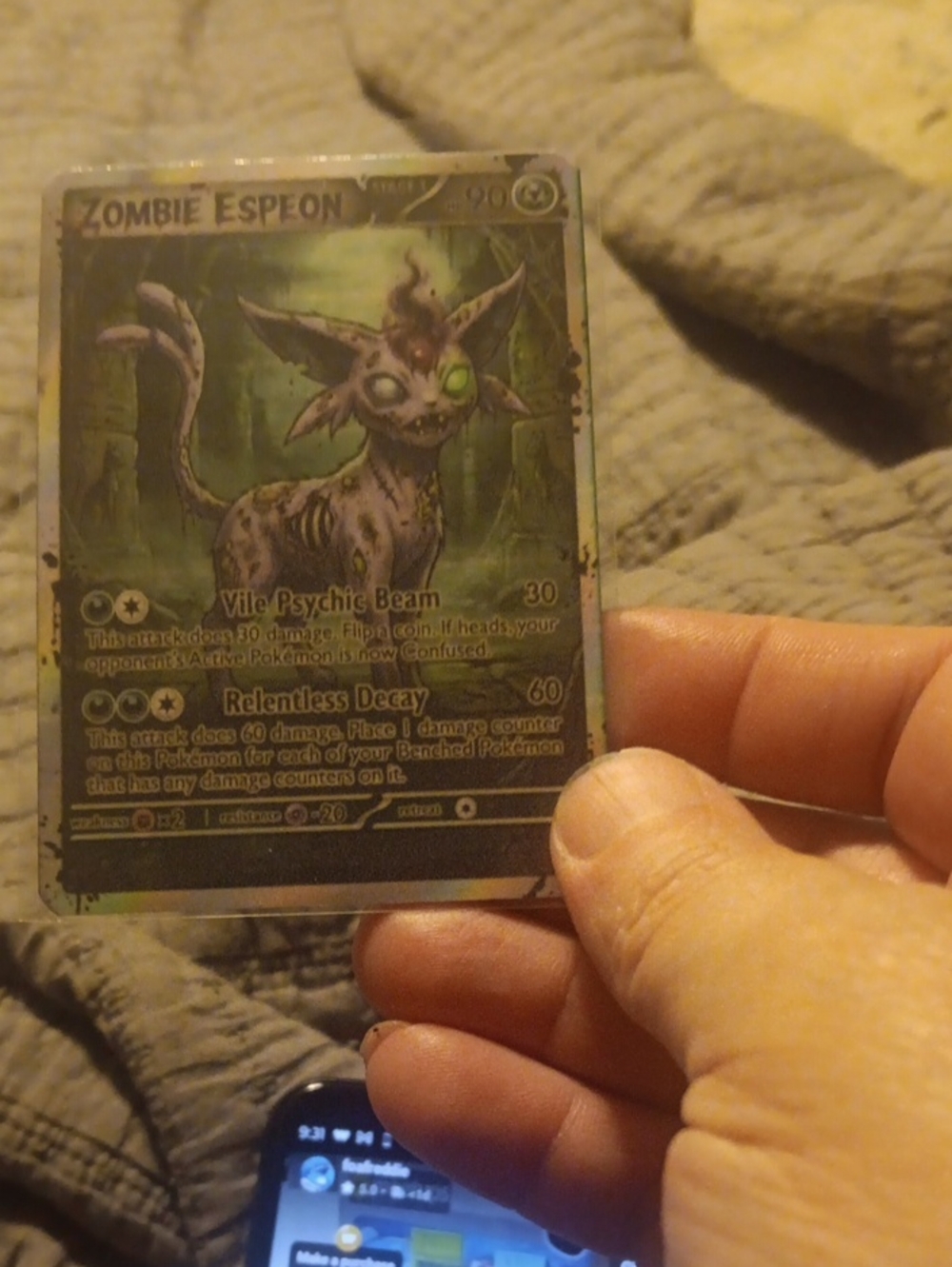 Zombie Espeon Collectible Card - Green/Purple Art